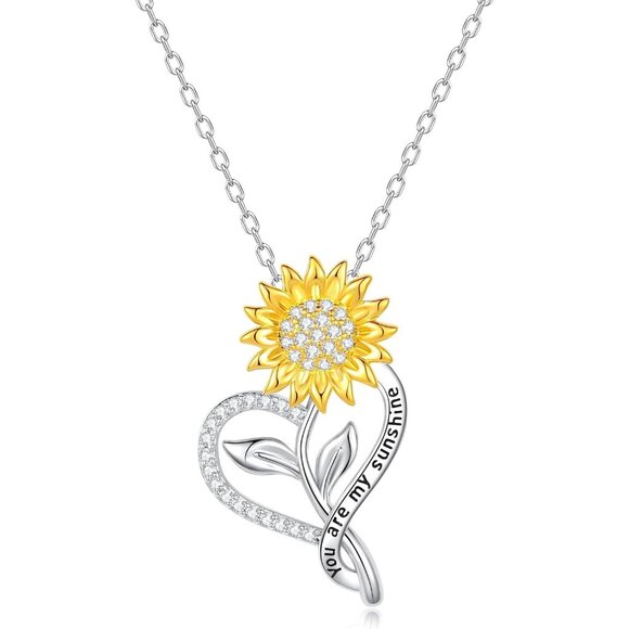 Sunflower Sterling Silver Pendant Necklace with Cubic Zirconia for Women Annive